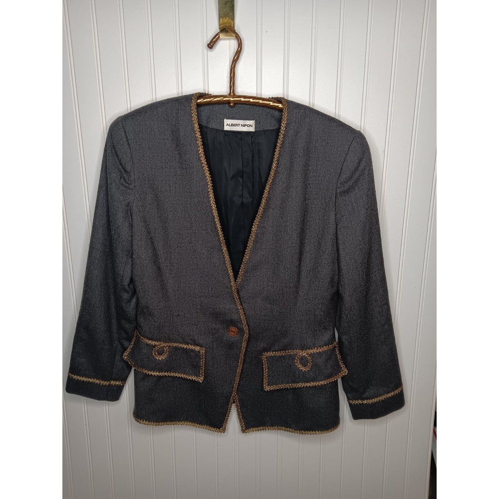 Albert Nipon Vintage Formal Evening Gold Braided Trim & Button Jacket, Size 12‎
